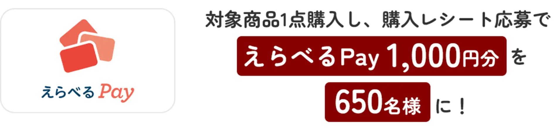 対象商品を1点購入し、購入レシート応募でえらべるPay 1,000円分を650名様に！